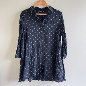 Zara Womens Premium‎ Denim Collection Polka Dots Print Tunic Top Size S Black